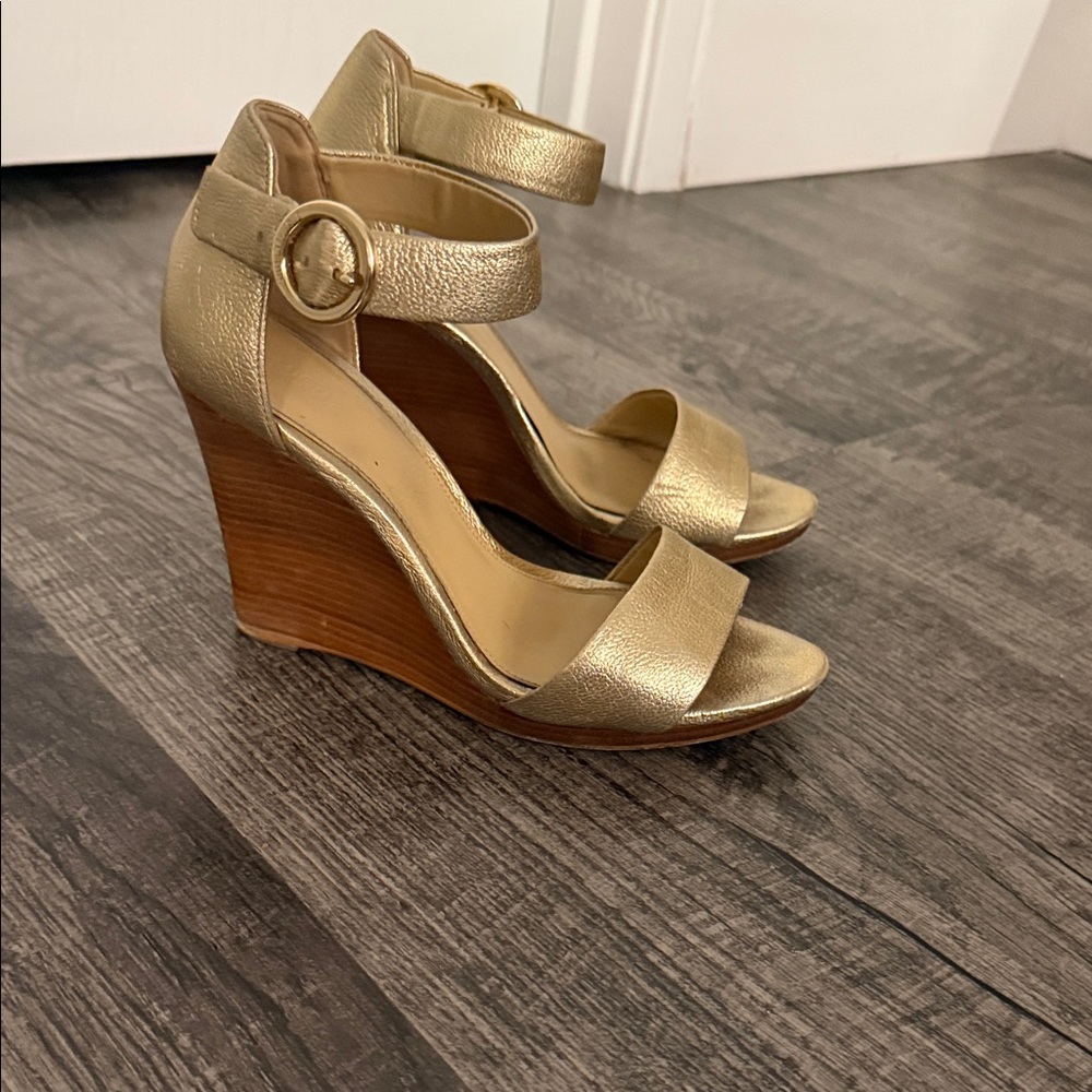 Michael Kors Gold Metallic Ankle-Strap Wedge Sandals